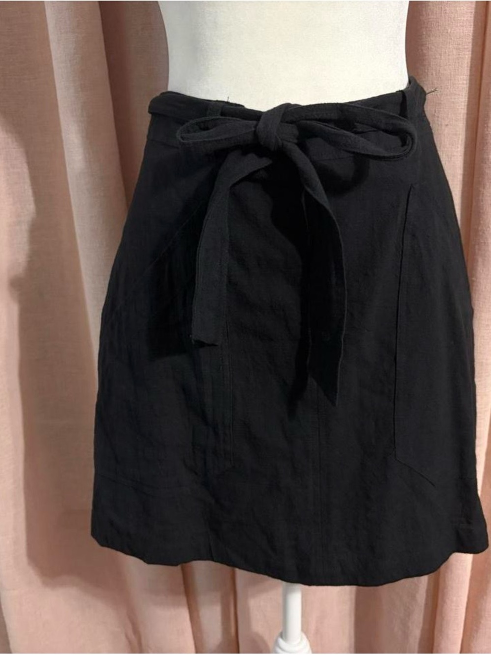 Black Tie Waist Cotton Skirt Sz Medium